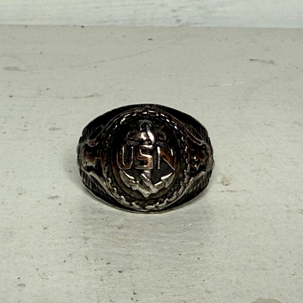 Vintage Sterling Silver US Navy Ring Eagle Anchor Size 8 Military Sweetheart